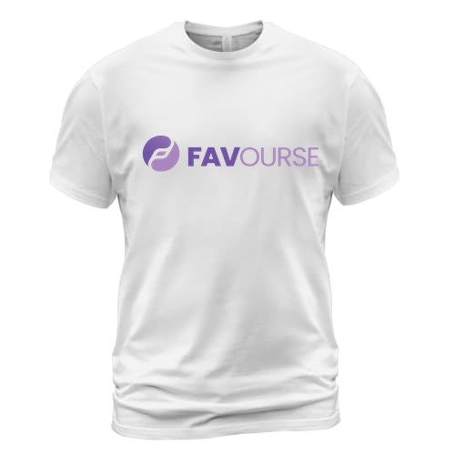 White t-shirt printed with the Favourse logo